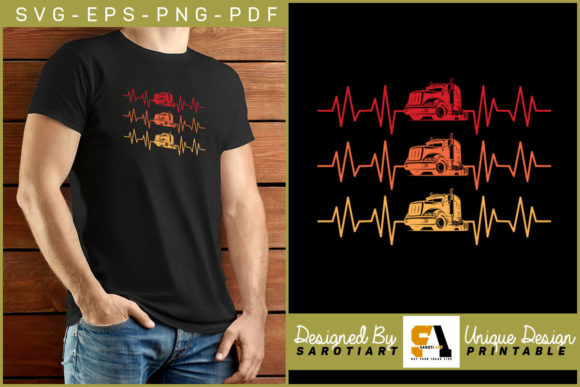 Truck Driver Retro Heartbeat Graphic SVG: A Unique Design for Trucker Lovers